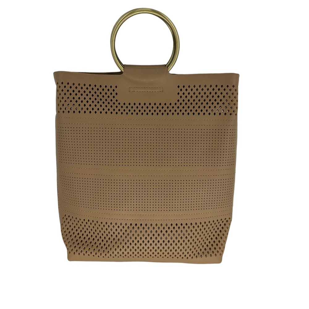 By Anthropologie Ring Handle Faux Leather Tote Bag Purse